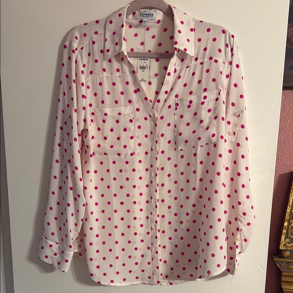 Pink Polka Dot Sheer Blouse